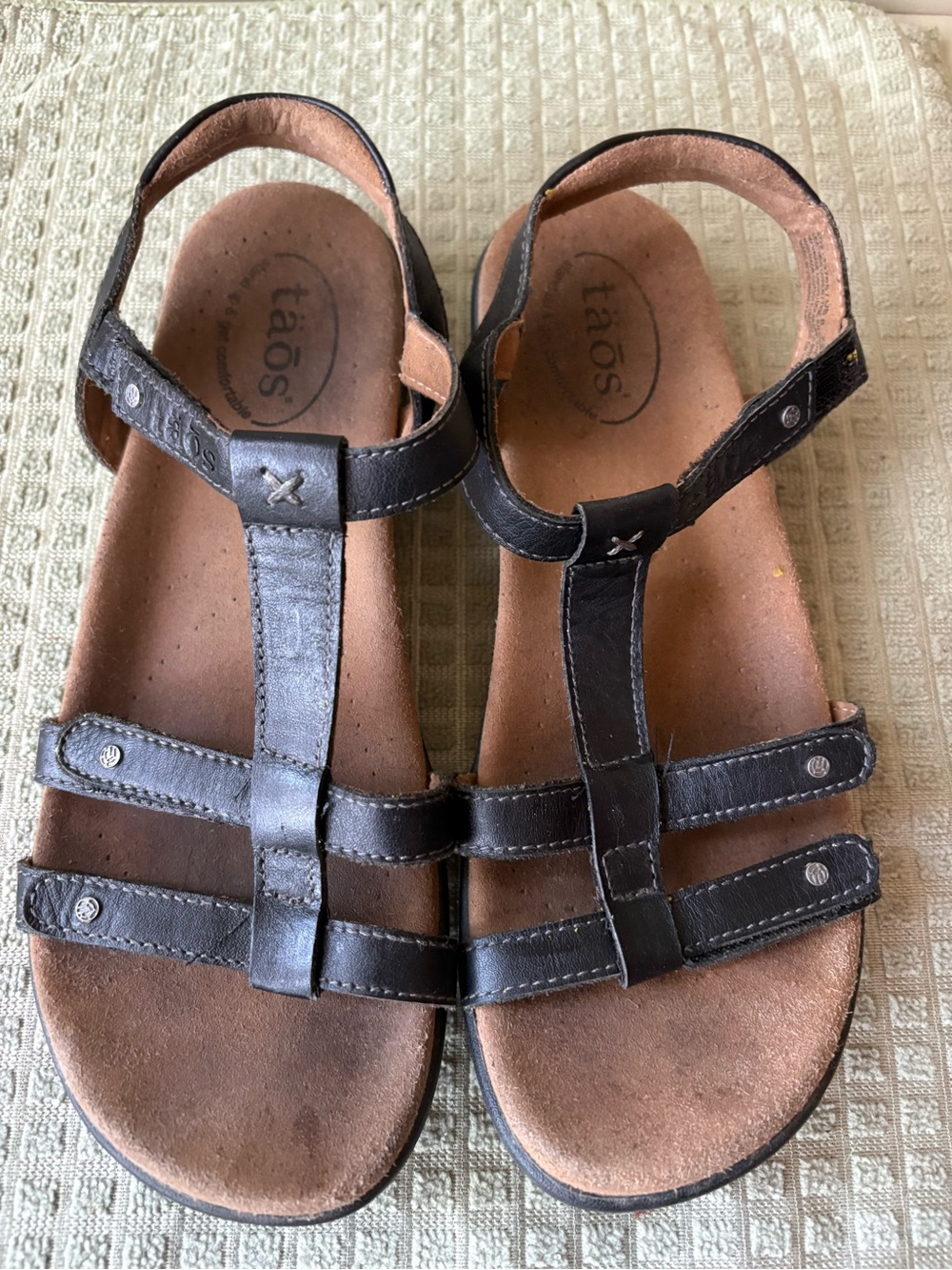 Taos Black Leather Strappy Sandals. Support sz8